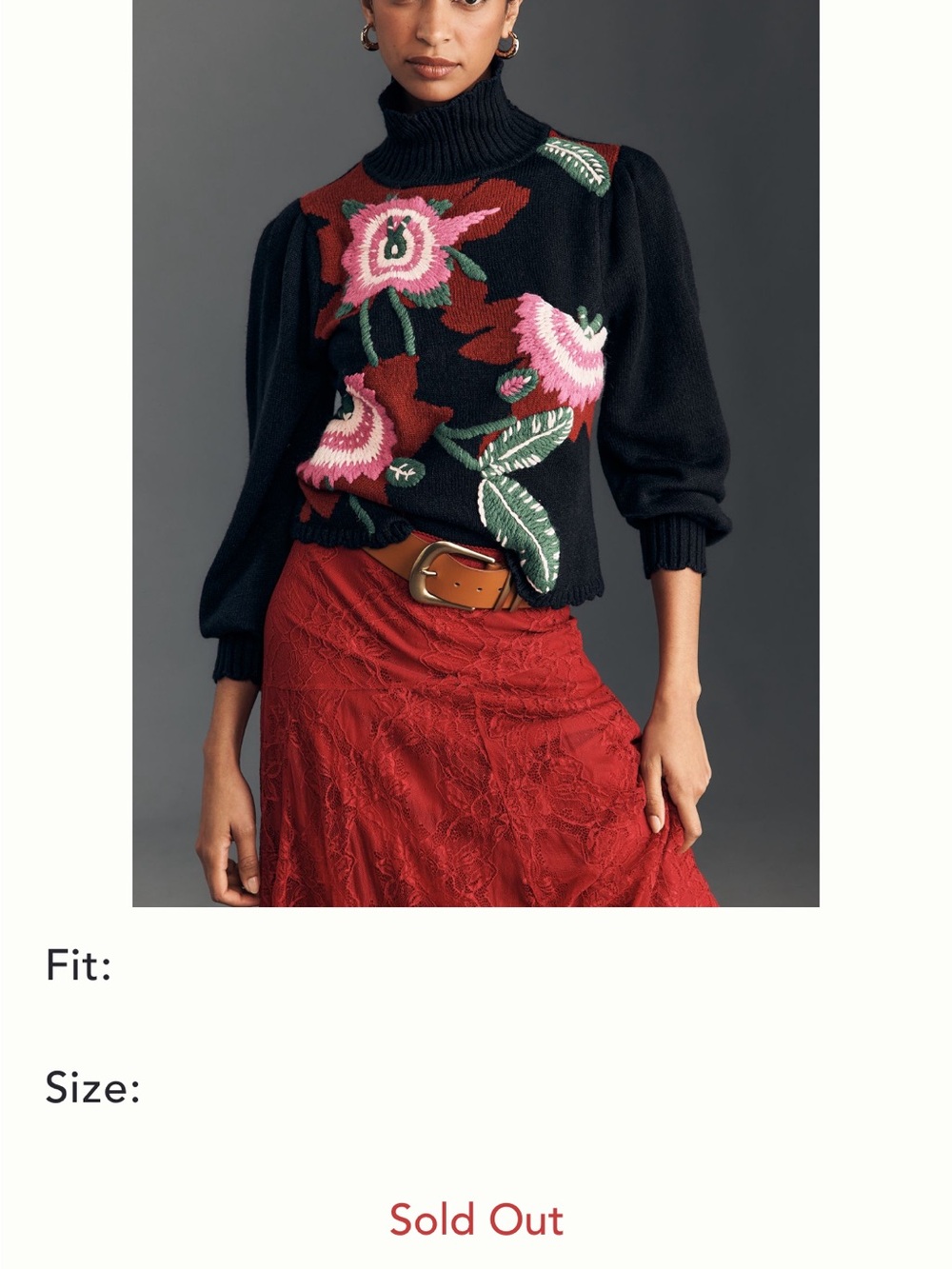 FARM Rio Black Turtleneck Sweater with Pink & Red Floral Embroidery - Picture 3 of 4